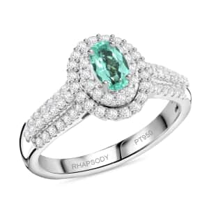 Rhapsody AAAA Paraiba Tourmaline and E-F VS Diamond 1.49 ctw Ring in 950 Platinum (Size 7.0) 7.85 Grams