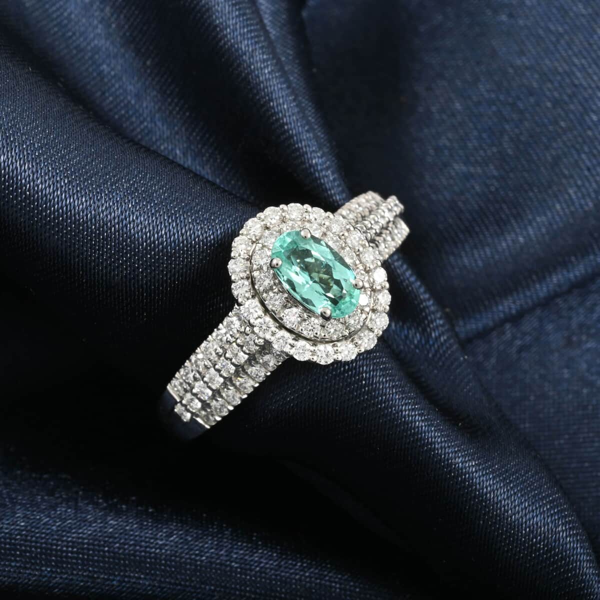 Rhapsody AAAA Paraiba Tourmaline and E-F VS Diamond 1.49 ctw Ring in 950 Platinum (Size 7.0) 7.85 Grams image number 1