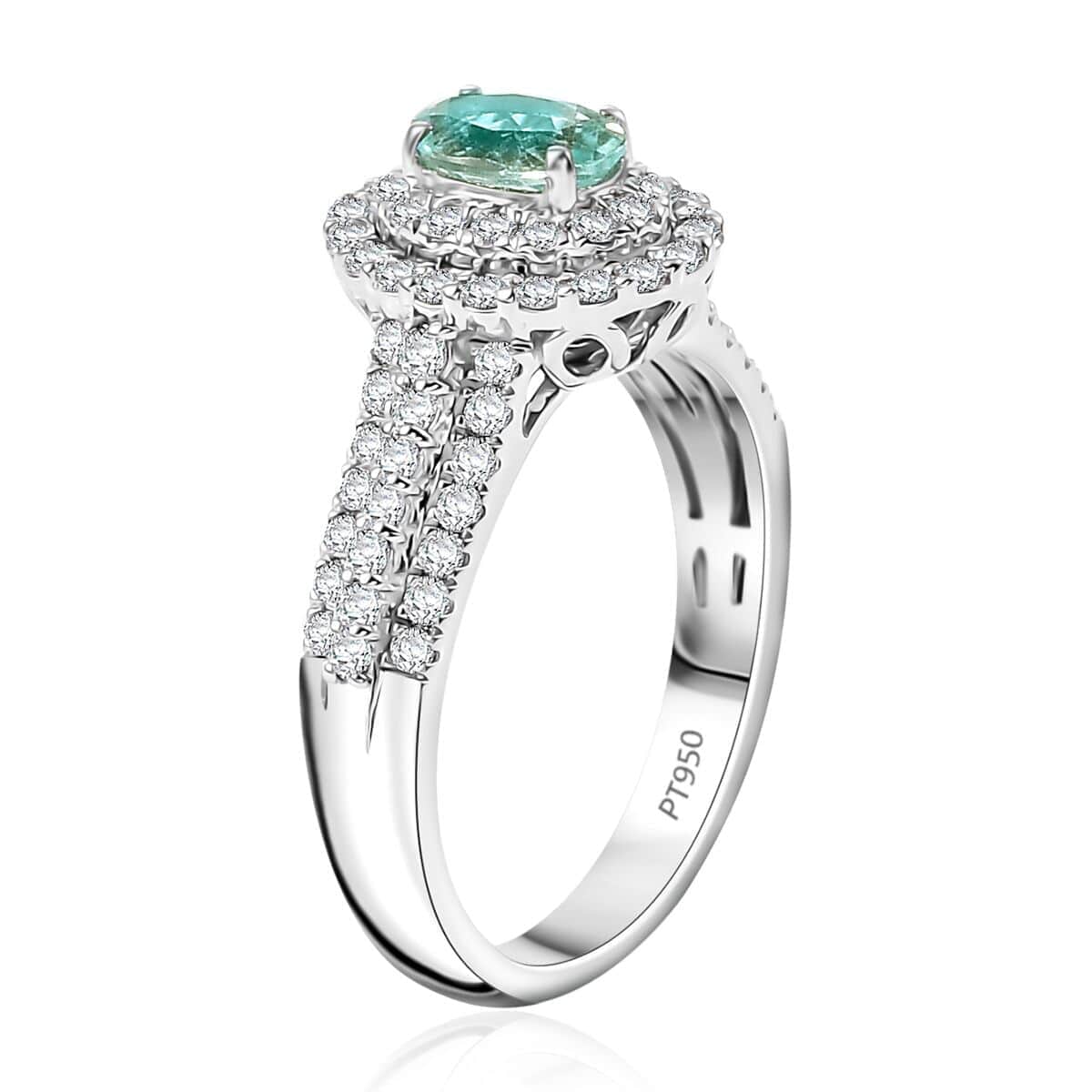 Rhapsody AAAA Paraiba Tourmaline and E-F VS Diamond 1.49 ctw Ring in 950 Platinum (Size 7.0) 7.85 Grams image number 3