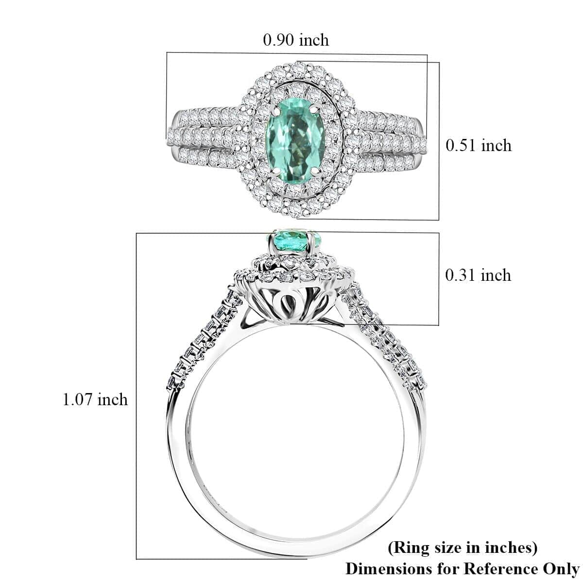 Rhapsody AAAA Paraiba Tourmaline and E-F VS Diamond 1.49 ctw Ring in 950 Platinum (Size 7.0) 7.85 Grams image number 5