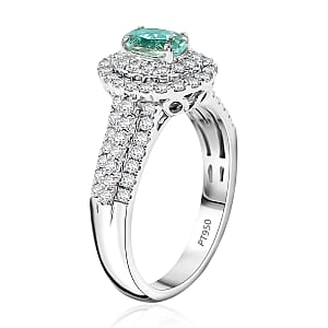 Rhapsody AAAA Paraiba Tourmaline and E-F VS Diamond 1.49 ctw Ring in 950 Platinum (Size 8.0) 7.85 Grams with Free Paraiba Book 