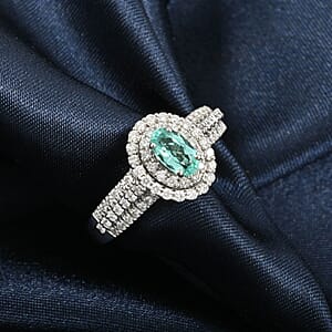 Rhapsody AAAA Paraiba Tourmaline and E-F VS Diamond 1.49 ctw Ring in 950 Platinum (Size 8.5) 7.85 Grams