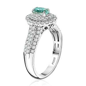 Rhapsody AAAA Paraiba Tourmaline and E-F VS Diamond 1.49 ctw Ring in 950 Platinum (Size 8.5) 7.85 Grams