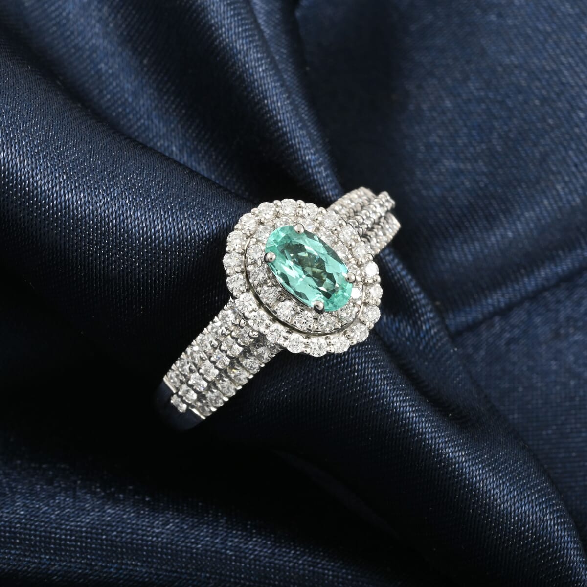 Rhapsody AAAA Paraiba Tourmaline and E-F VS Diamond 1.49 ctw Ring in 950 Platinum (Size 9.0) 7.85 Grams image number 1