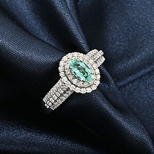 Rhapsody AAAA Paraiba Tourmaline and E-F VS Diamond 1.49 ctw Ring in 950 Platinum (Size 9.0) 7.85 Grams