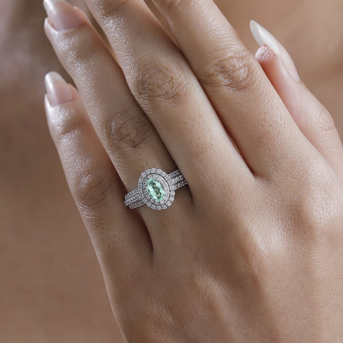 Rhapsody AAAA Paraiba Tourmaline and E-F VS Diamond 1.49 ctw Ring in 950 Platinum (Size 9.0) 7.85 Grams image number 2