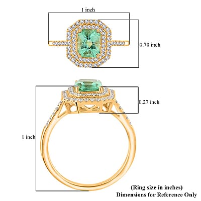 One Of A Kind Certified & Appraised Iliana 18K Yellow Gold AAA Boyaca Colombian Emerald, Diamond (G-H, SI) (0.42 cts) Double Halo Ring (Size 6.0) (3.85 g) 1.70 ctw