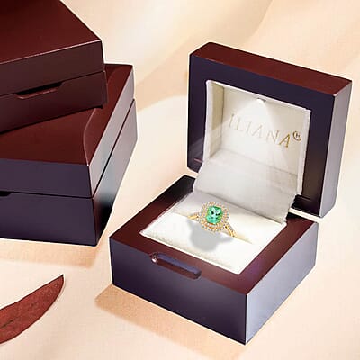 One Of A Kind Certified & Appraised Iliana 18K Yellow Gold AAA Boyaca Colombian Emerald, Diamond (G-H, SI) (0.42 cts) Double Halo Ring (Size 6.0) (3.85 g) 1.70 ctw