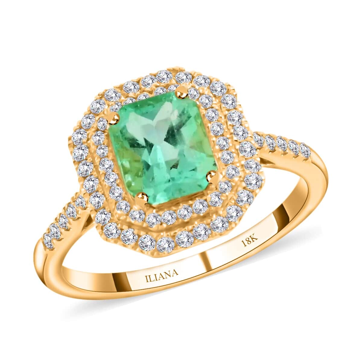 One Of A Kind Certified & Appraised Iliana AAA Boyaca Colombian Emerald and Diamond G-H SI 1.70 ctw Ring in 18K Yellow Gold (Size 7.5) 7.70 Grams image number 0