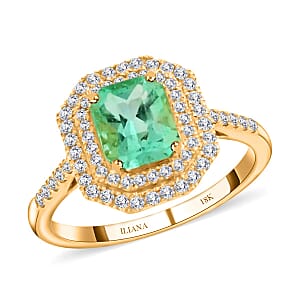 One Of A Kind Certified & Appraised Iliana AAA Boyaca Colombian Emerald and Diamond G-H SI 1.70 ctw Ring in 18K Yellow Gold (Size 7.5) 7.70 Grams