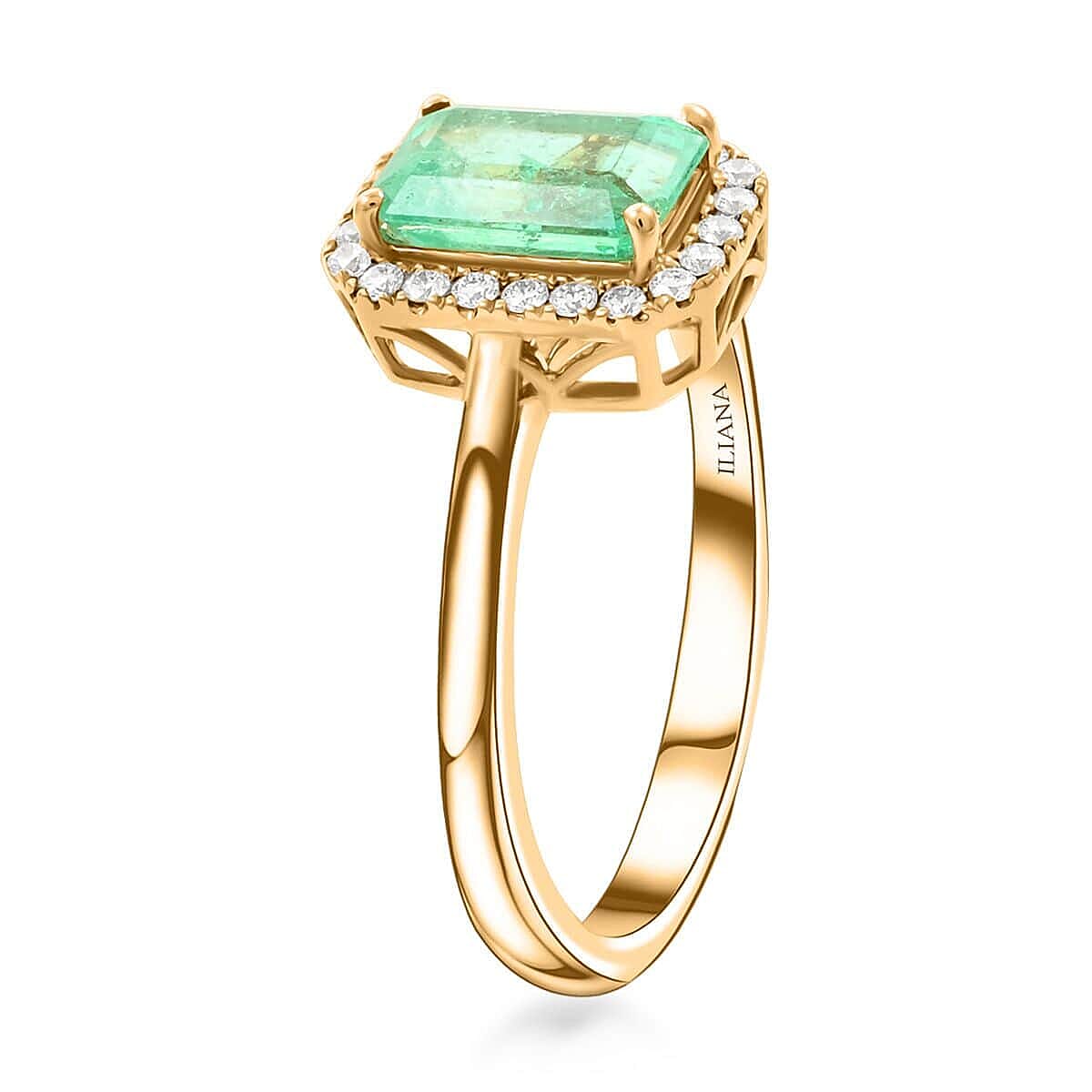 Iliana AAA Boyaca Colombian Emerald and G-H SI Diamond 1.40 ctw Ring in 18K Yellow Gold (Size 7.5)  image number 3