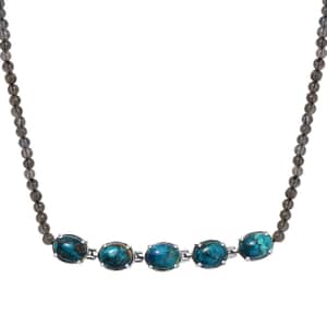 Table Mountain Shadowkite and Malagasy Labradorite 37.50 ctw 18 Inches Necklace in Platinum Over Sterling Silver