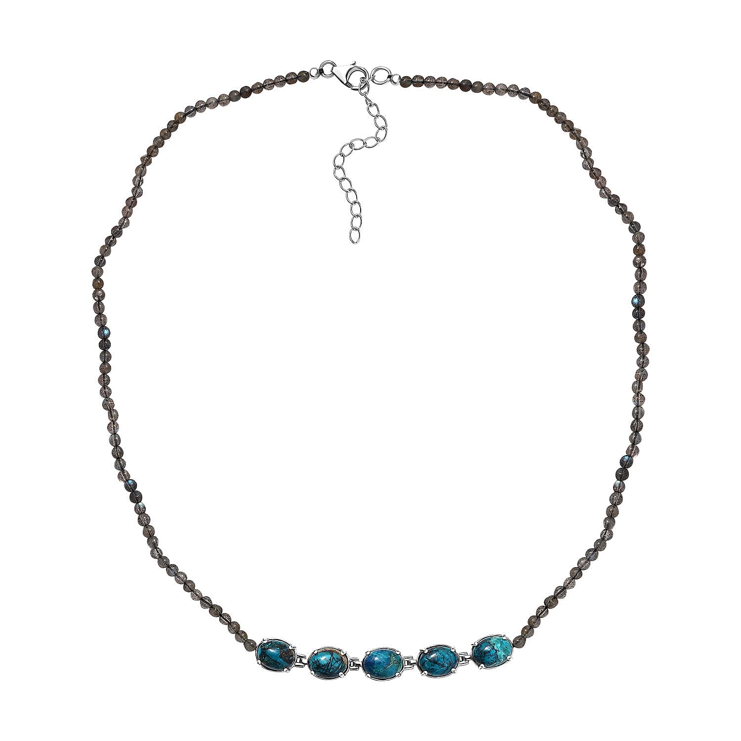 D'Joy Table Mountain Shadowkite and Malagasy Labradorite 37.50 ctw 18 Inches Necklace in Platinum Over Sterling Silver