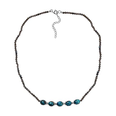 D'Joy Table Mountain Shadowkite and Malagasy Labradorite 37.50 ctw 18 Inches Necklace in Platinum Over Sterling Silver