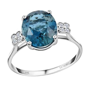 Certified and Appraised Luxoro AAA London Blue Topaz and G-H I1 Diamond 6.00 ctw Ring in 10K White Gold (Size 8.5)