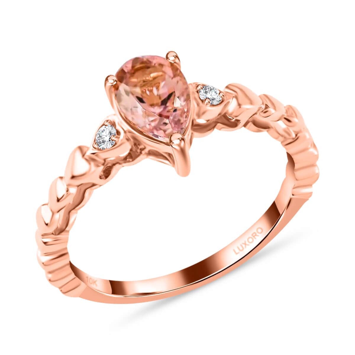 Luxoro AAA Blush Tourmaline and Diamond 1.00 ctw Ring in 10K Rose Gold (Size 5.0) image number 0