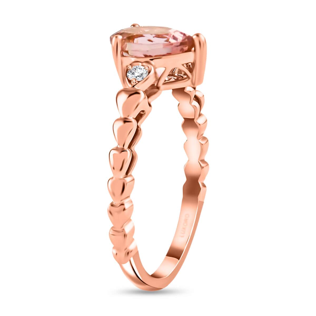 Luxoro AAA Blush Tourmaline and Diamond 1.00 ctw Ring in 10K Rose Gold (Size 5.0) image number 3