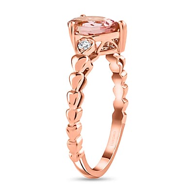 Luxoro AAA Blush Tourmaline and Diamond 1.00 ctw Ring in 10K Rose Gold (Size 5.0)