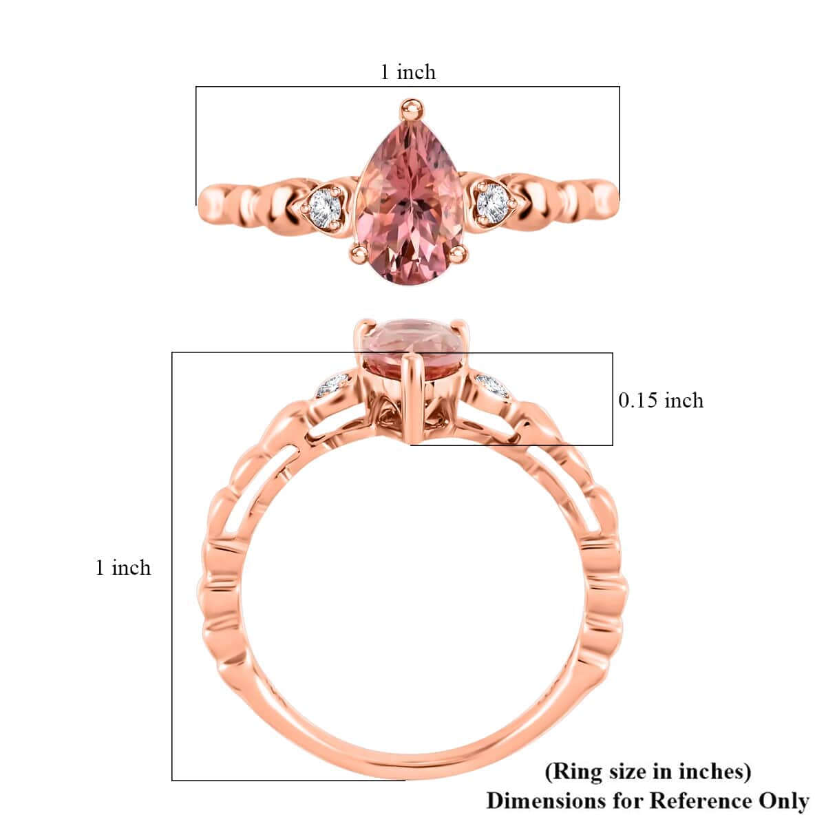 Luxoro AAA Blush Tourmaline and Diamond 1.00 ctw Ring in 10K Rose Gold (Size 5.0) image number 5