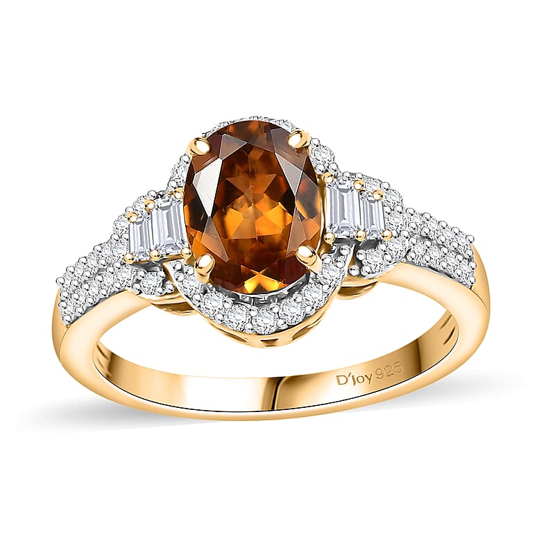 AAA Golden Turkizite and Moissanite 1.90 ctw Sunlit Grace Ring in 18K Vermeil Yellow Gold Over Sterling Silver (Size 10.0)