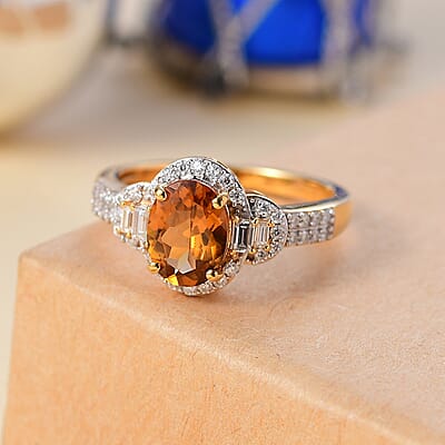 AAA Golden Turkizite and Moissanite 1.90 ctw Sunlit Grace Ring in 18K Vermeil Yellow Gold Over Sterling Silver (Size 10.0)