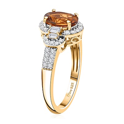 AAA Golden Turkizite and Moissanite 1.90 ctw Sunlit Grace Ring in 18K Vermeil Yellow Gold Over Sterling Silver (Size 10.0)