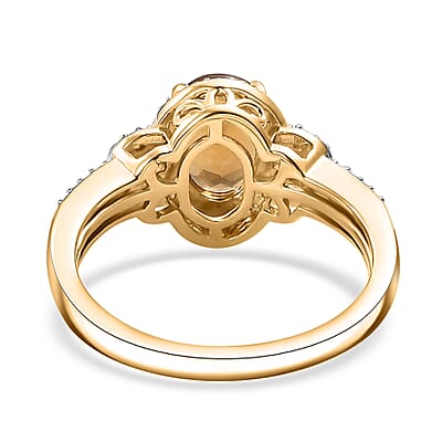 AAA Golden Turkizite and Moissanite 1.90 ctw Sunlit Grace Ring in 18K Vermeil Yellow Gold Over Sterling Silver (Size 10.0)