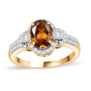 AAA Golden Turkizite and Moissanite 1.90 ctw Sunlit Grace Ring in 18K Vermeil Yellow Gold Over Sterling Silver (Size 8.0)