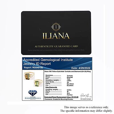 Certified & Appraised Iliana AAA Turkizite and G-H SI Diamond 4.30 ctw Ring in 18K Yellow Gold (Size 5.0) 4.10 Grams