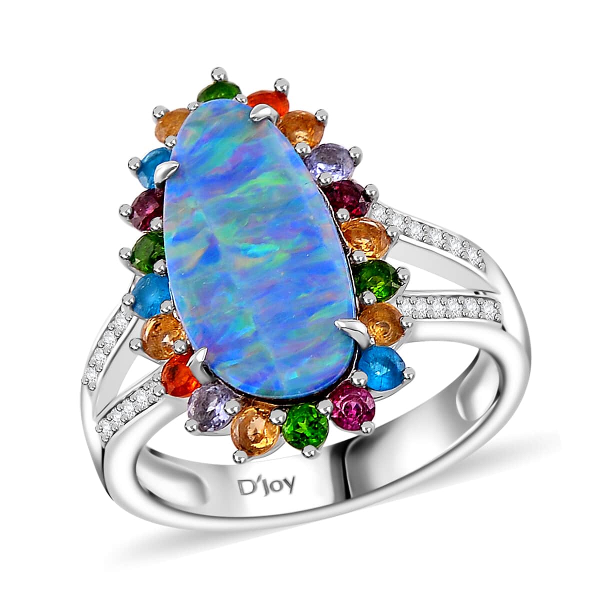 AAA Boulder Opal Doublet and Multi Gemstone 4.15 ctw Ocean Radiance Ring in Rhodium Over Sterling Silver (Size 6.0) image number 0