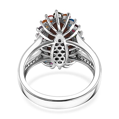 AAA Boulder Opal Doublet and Multi Gemstone 4.15 ctw Ocean Radiance Ring in Rhodium Over Sterling Silver (Size 6.0)