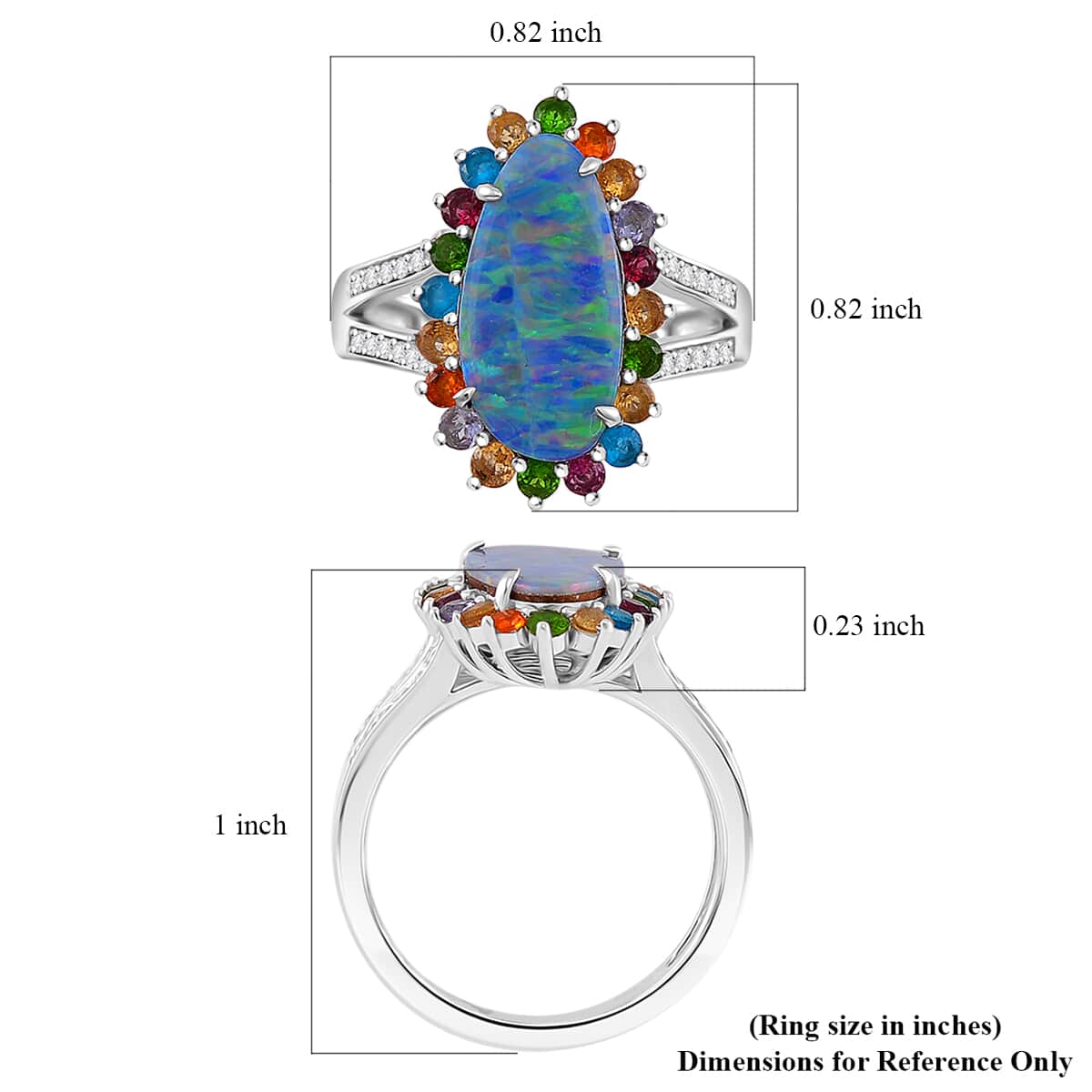 AAA Boulder Opal Doublet and Multi Gemstone 4.15 ctw Ocean Radiance Ring in Rhodium Over Sterling Silver (Size 6.0) image number 4