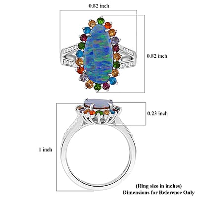 AAA Boulder Opal Doublet and Multi Gemstone 4.15 ctw Ocean Radiance Ring in Rhodium Over Sterling Silver (Size 6.0)