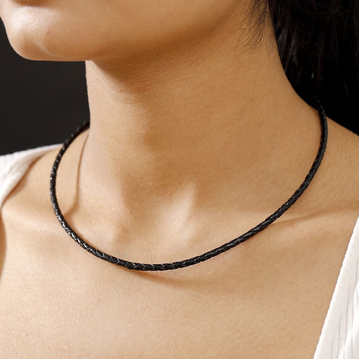 Brown Leather Cord Necklace in Black Oxidized Sterling Sliver (18 Inches) image number 2