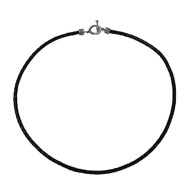 D'Joy Brown Leather Cord Necklace in Black Oxidized Sterling Sliver 18 Inches