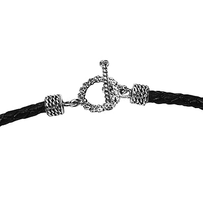 D'Joy Brown Leather Cord Necklace in Black Oxidized Sterling Sliver 18 Inches