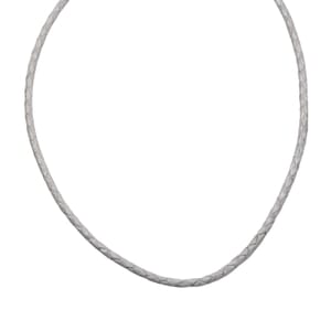 White Leather Cord Necklace in Black Oxidized Sterling Silver 18 Inches