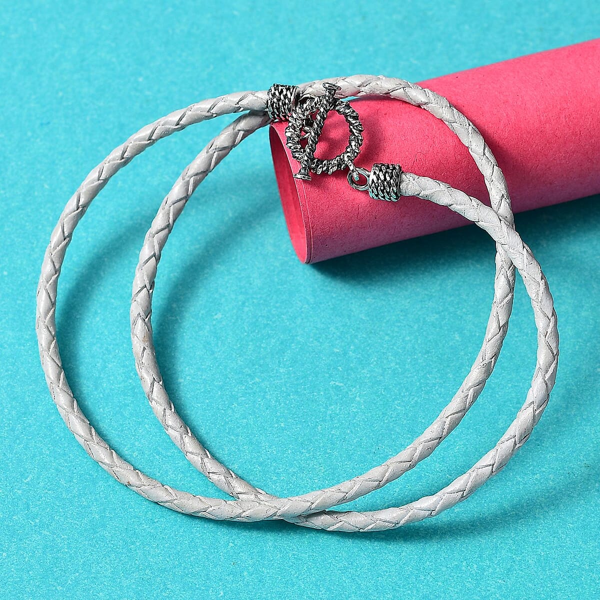 D'Joy White Leather Cord Necklace in Black Oxidized Sterling Silver 18 Inches image number 1