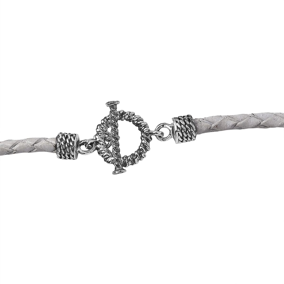 D'Joy White Leather Cord Necklace in Black Oxidized Sterling Silver 18 Inches image number 4