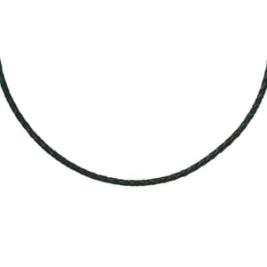 Green Leather Cord Necklace in Black Oxidized Sterling Sliver 18 Inches