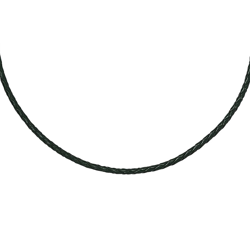 D'Joy Green Leather Cord Necklace in Black Oxidized Sterling Sliver 18 Inches