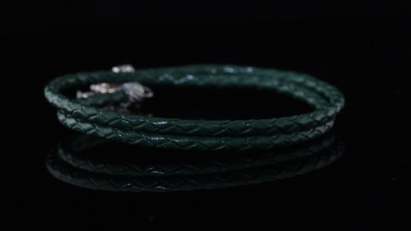 D'Joy Green Leather Cord Necklace in Black Oxidized Sterling Sliver 18 Inches