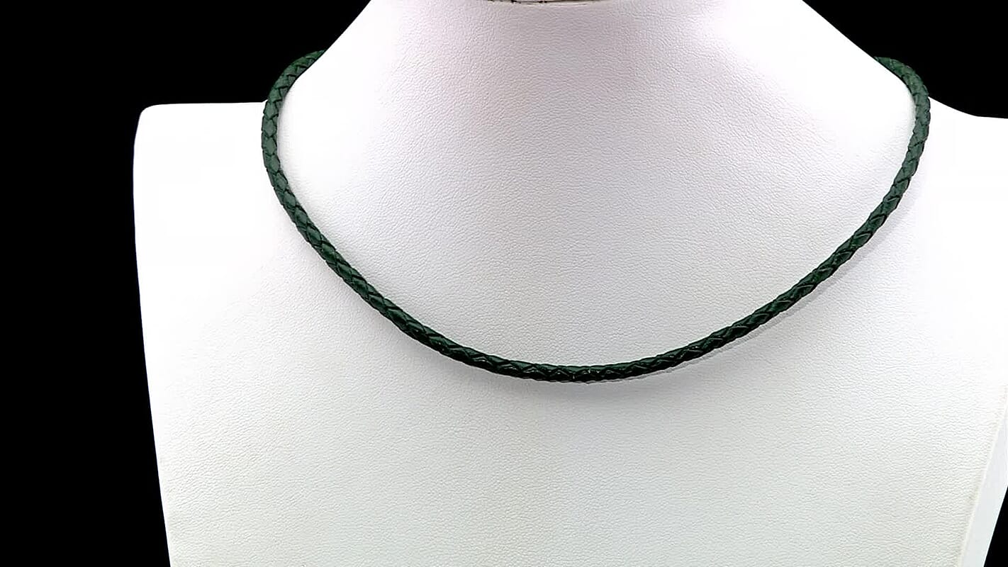 D'Joy Green Leather Cord Necklace in Black Oxidized Sterling Sliver 18 Inches