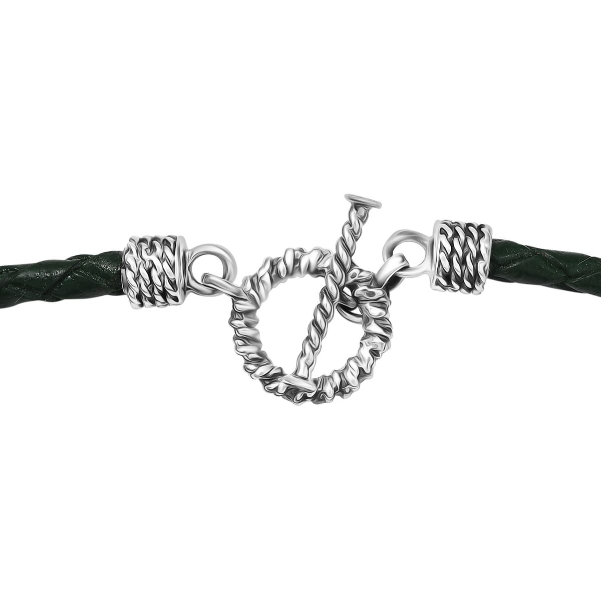 Green Leather Cord Necklace in Black Oxidized Sterling Sliver 18 Inches image number 3