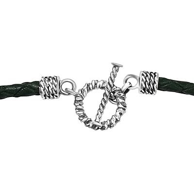 D'Joy Green Leather Cord Necklace in Black Oxidized Sterling Sliver 18 Inches
