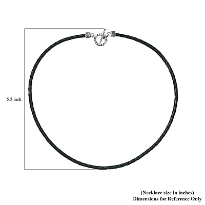 D'Joy Green Leather Cord Necklace in Black Oxidized Sterling Sliver 18 Inches