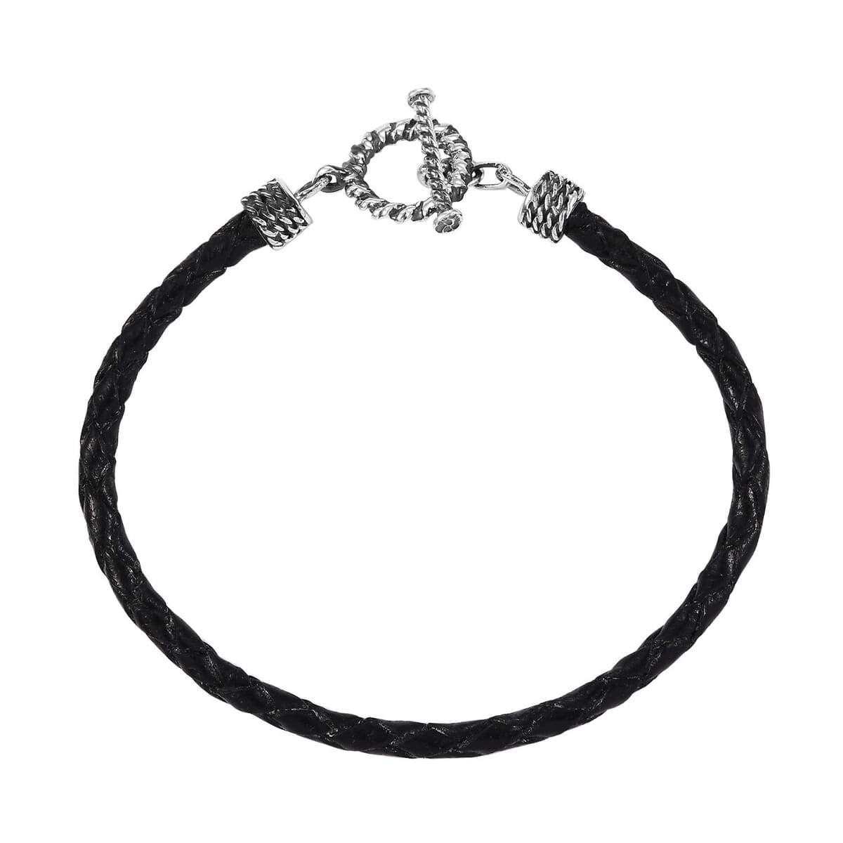 Brown Leather Cord Bracelet in Black Oxidized Sterling Silver (7.25 In) image number 0
