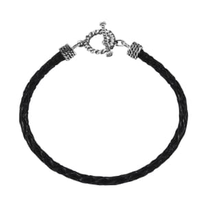 Value Buy Brown Leather Cord Bracelet in Black Oxidized Sterling Silver (7.25 In)