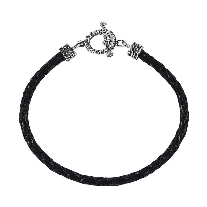 D'Joy Brown Leather Cord Bracelet in Black Oxidized Sterling Silver (7.25 In)