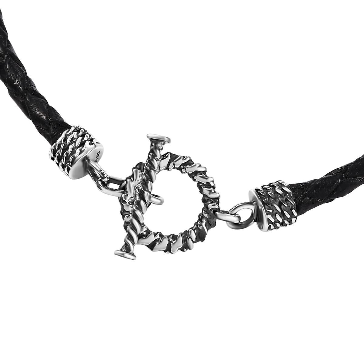 Brown Leather Cord Bracelet in Black Oxidized Sterling Silver (7.25 In) image number 3